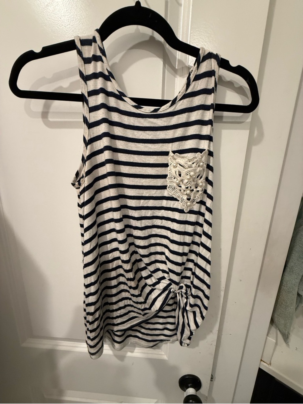 Ping Navy and White Striped Tank with Crochet Pocket